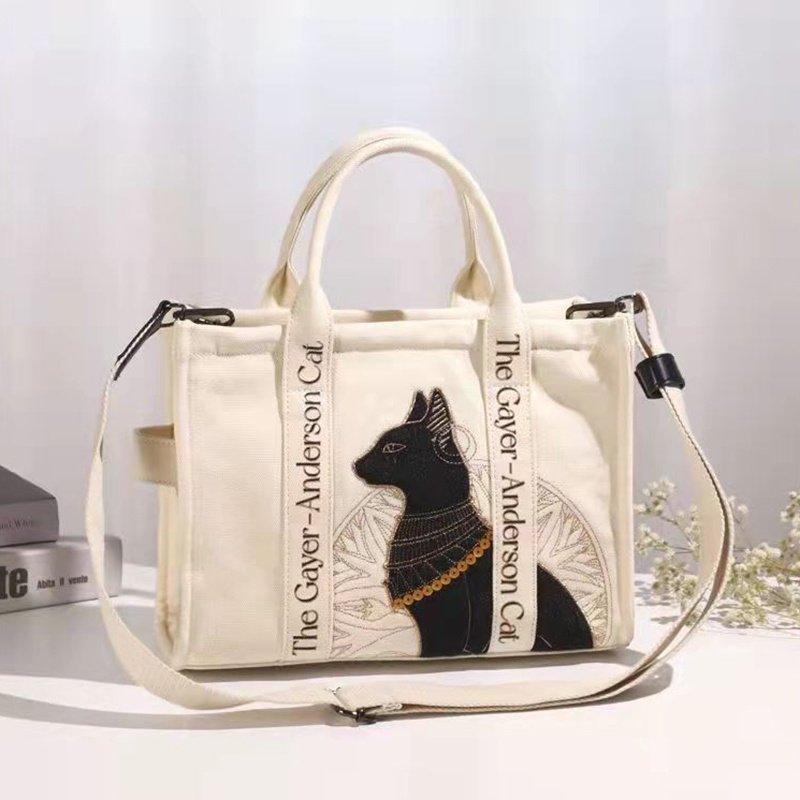 Cat Embroidered Canvas Shoulder Bag Letter Print Handbags Leisure Daily Students Preppy Style Messenger Crossbody Bags - Image 7