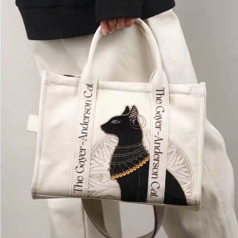 Cat Embroidered Canvas Shoulder Bag Letter Print Handbags Leisure Daily Students Preppy Style Messenger Crossbody Bags - Image 3