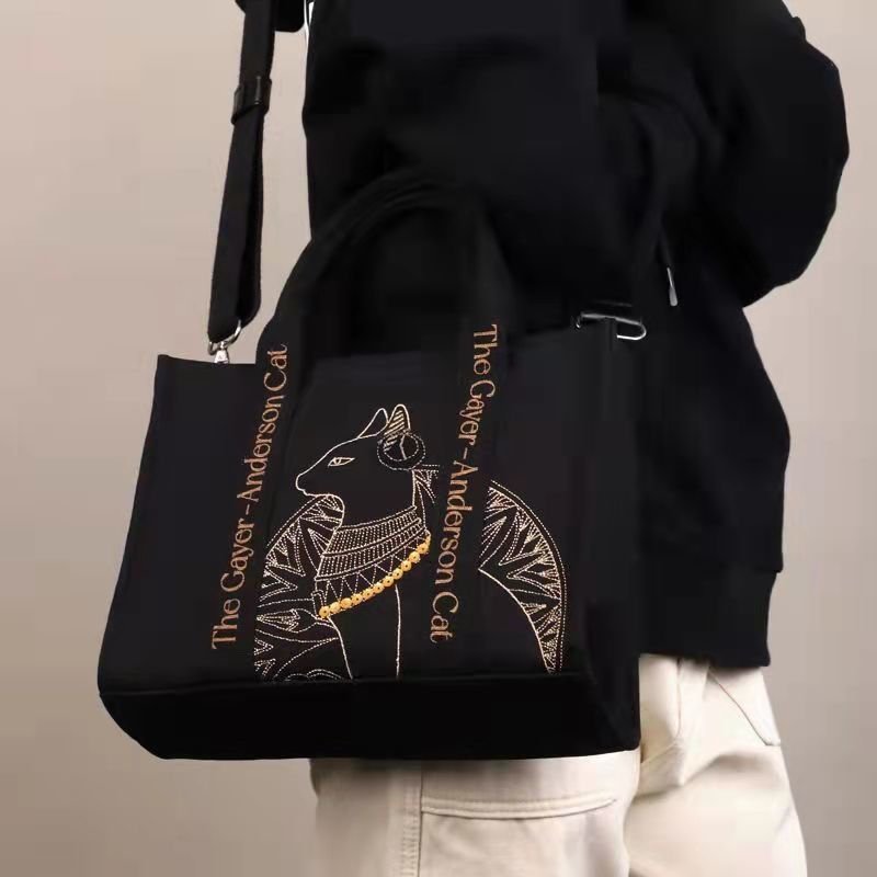 Cat Embroidered Canvas Shoulder Bag Letter Print Handbags Leisure Daily Students Preppy Style Messenger Crossbody Bags - Image 5