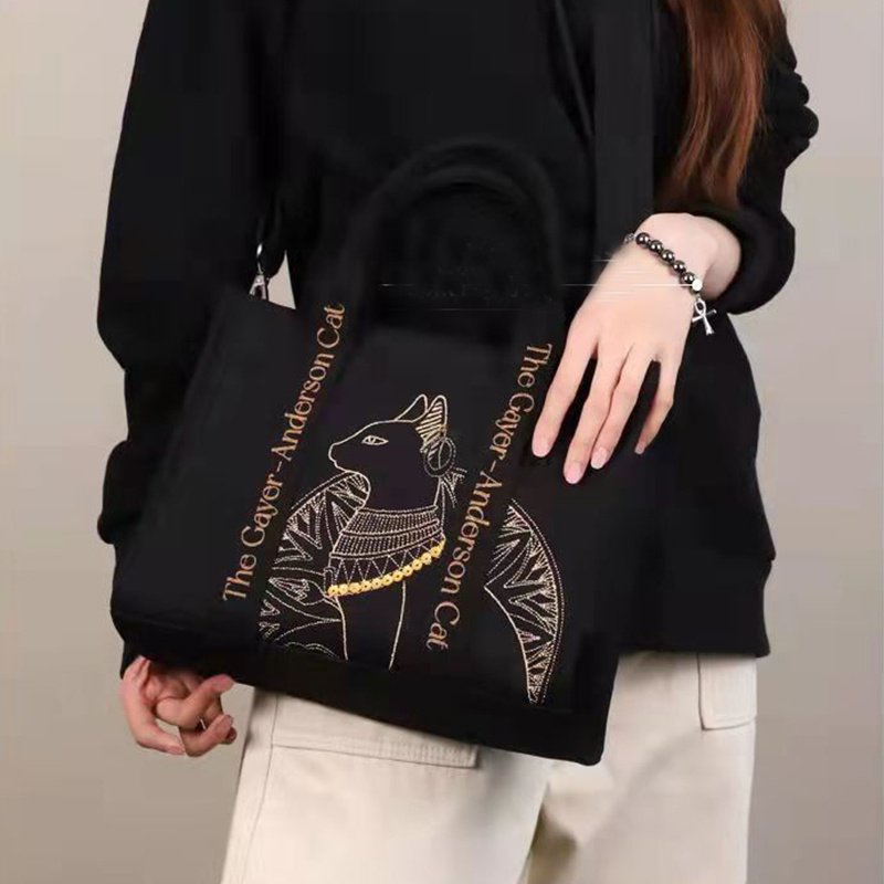 Cat Embroidered Canvas Shoulder Bag Letter Print Handbags Leisure Daily Students Preppy Style Messenger Crossbody Bags - Image 2